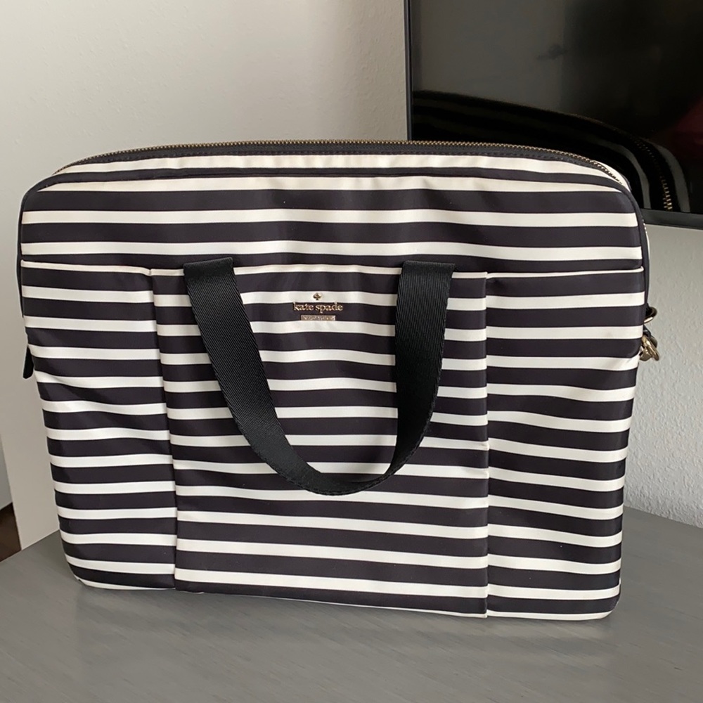 kate spade Black and Ivory Striped Laptop Bag - Picture 1 of 14